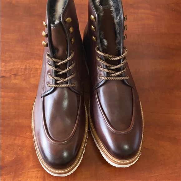 MEN’S BRIWN LEATHER LACE UP BOOTS WITH FUR DETAILS - Picture 6 of 6